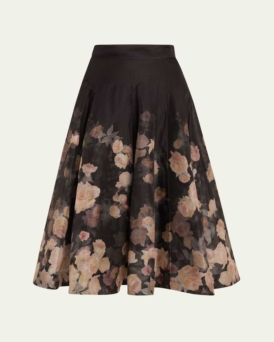 Crush Flared Floral Midi Skirt